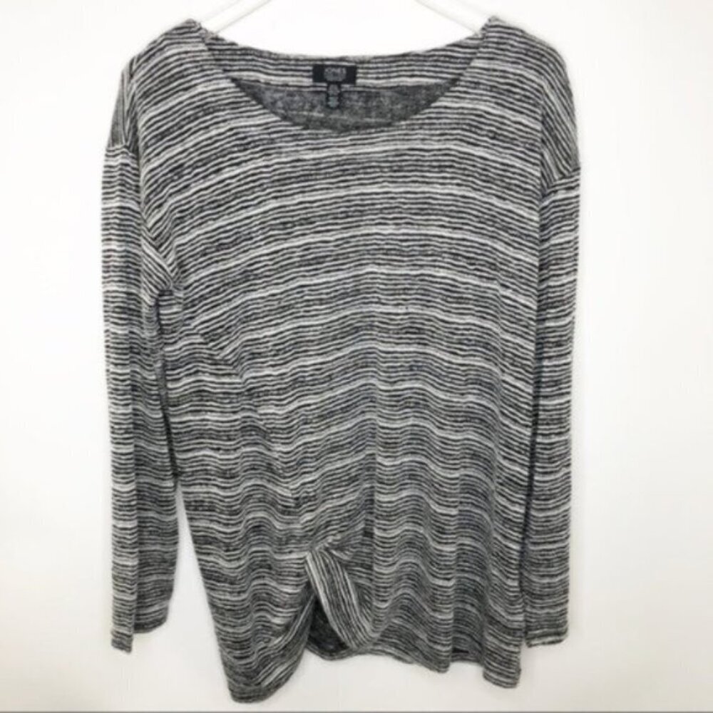 Jones New York | Women's Black & White Stripe Knit Top Black & White Size XL